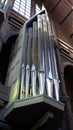 Detail of a pipe organ of a church in a small town