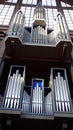 Detail of a pipe organ of a church in a small town