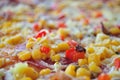 Detail of delicious pizza with corn Royalty Free Stock Photo