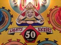 Detail of plastic vintage pinball Bowling Queen