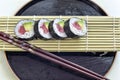 Detail of a plate with sushi and sashimi. Royalty Free Stock Photo