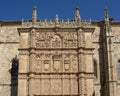 Detail of the plateresque facade of the university of salamanca in the historical center of the city