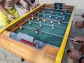 Mini football game table in close up view