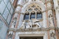 Detail of Porta della Carta of Doge`s Palace, Venice.