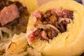 Detail of potato dumplings filled by smoked meat Royalty Free Stock Photo