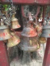 Detail of prayer bells in buddhist and hindu temple, kathmandu Nepal Royalty Free Stock Photo