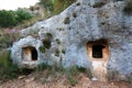 Detail of prehistoric tombs in the necropolis of Pantalica