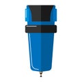 Detail for purification of water from the well on white background. Isolated blue plastic flask for filtering in flat style