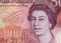 Detail of a Queen Elizabeth II Â£50 bank note from the United Kingdom. Royalty Free Stock Photo