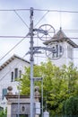 Detail of a railway catenary in La Garriga, Catalonia Spain