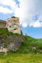 Detail of Rasnov Fortress protection tower build on top of solid bed rock