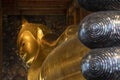 Detail of Reclining Buddha statue. Bangkok