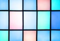 Detail of rectangular shaped blue colored light panes from stained glass window Royalty Free Stock Photo