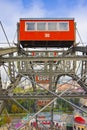 Detail of the red cabin of the Ferris Wheel in Wien against a blue sky Austria - Europe Royalty Free Stock Photo