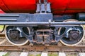 Detail of red fire train on the track Royalty Free Stock Photo