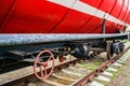 Detail of red fire train on the track Royalty Free Stock Photo