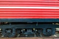 Detail of red fire train on the track Royalty Free Stock Photo