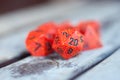 Detail of red Icosahedron dice