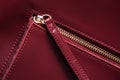 Detail of red leather bag, golden zipper Royalty Free Stock Photo