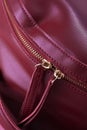 Detail of red leather bag, golden zipper Royalty Free Stock Photo
