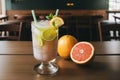 Detail of a refreshing citrus drink on a table