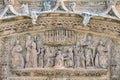 Detail religious sculpture and coronation on the facade of the conventual church of San Pablo