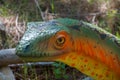 Detail replica of a dinosaur`s head at Dino Park, in Portugal, in real size