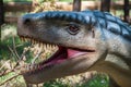 Detail replica of a dinosaur`s head at Dino Park, in Portugal, in real size