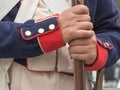 DETAIL OF A REPLICA OF NAPOLEONIC SOLDIER UNIFORM