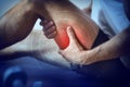 Representation of pain in the hamstrings in red on blue Royalty Free Stock Photo
