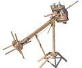 Detail of a reproduction of a Roman crossbow on white