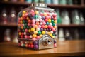 detail of a retro candy dispenser filled with gumballs