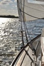 Detail of rigging on vintage sailing yacht in evening sun