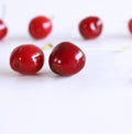 Detail of ripe fresh, organic juicy cherries isolated on white background. Highly nutritious fruit, often found wild Royalty Free Stock Photo