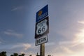 Detail of a road sign marking the begin of the historic route 66 in the Sate of Kansas Royalty Free Stock Photo