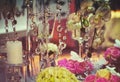 Detail of romantic table setting with flowers and candles