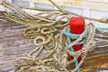 Detail of a rope on an old fishing boat Royalty Free Stock Photo