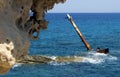 Rusting shipwreck at Sarakiniko on Milos island, Cyclades Islands, Greece Royalty Free Stock Photo