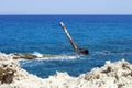 Rusting shipwreck at Sarakiniko on Milos island, Cyclades Islands, Greece Royalty Free Stock Photo