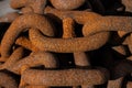 Detail of rusty iron anchor chain..