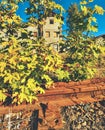 Detail of rusty screws and nut on old railroad track. Rotten tie Royalty Free Stock Photo