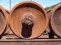 Detail of a rusty train wheel on a section of track Royalty Free Stock Photo