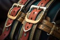 detail of saddle buckle and leather straps