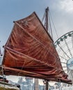 Detail of the sail of a traditional red junk boat Royalty Free Stock Photo