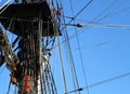 Detail of a sailing ship mast and rigging Royalty Free Stock Photo