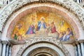 Detail of Saint Mark church, catholic religious painting with jesus christ with the cross in the middle, Venice, Italy summer 2016 Royalty Free Stock Photo