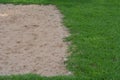 Detail. Sand and lawn space for volleyball in the sand at an ecotourism farm in Brazil, South America