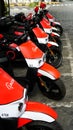 Detail of scooter sharing by ACCIONA, a Spanish company founded in 1997, a group consisting of over 100 companies active in variou