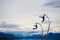 Detail of sculpture in Puerto Natales. couple flying free