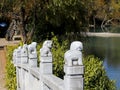 Detail of the sculptures on the white marble bridge in the Black Dragon Pool, Lijiang, Yunnan, China Royalty Free Stock Photo